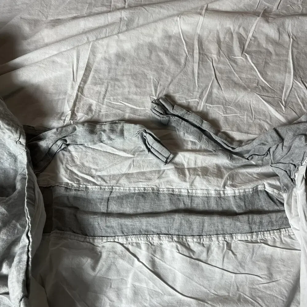 Pottery Barn 100% Linen Full Size Bedskirt Ties Grey White